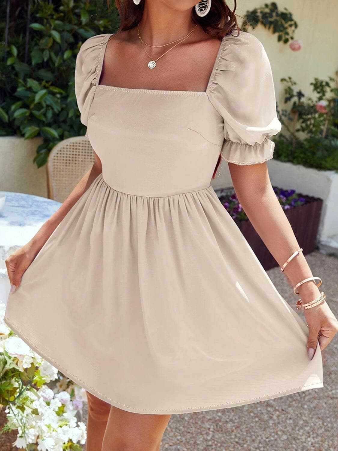 Chic square neck flounce sleeve dress - Love Salve